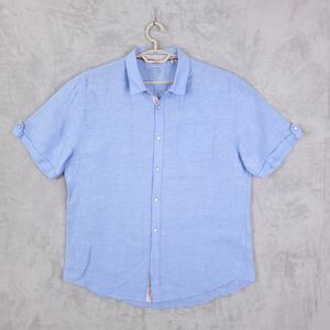 Projek Raw Shirt Mens Size XL Blue Linen Blend Button Up Beach Short Sleeve
